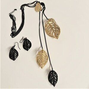 Filigree Gold Leaf Necklace with Matching earrings